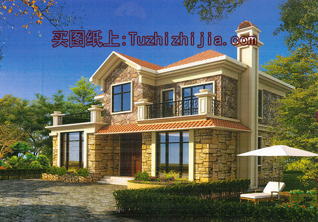 二層美式自建別墅設計圖,全套施工圖+外觀效果圖