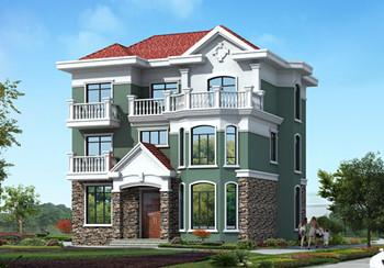 150平米簡單大方的三層農村自建房設計圖，坡層頂，色彩鮮明，布局合理實用