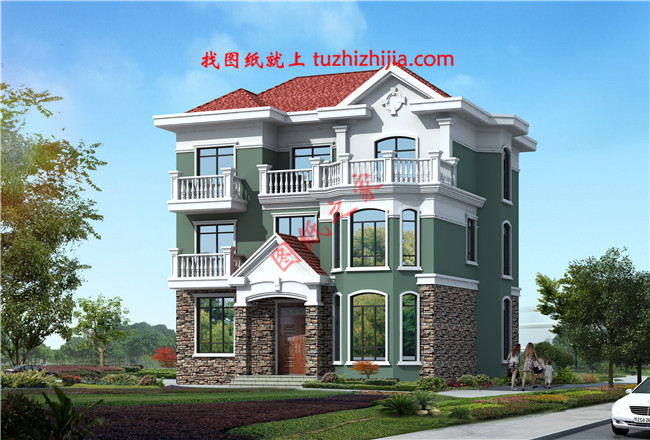 150平米簡(jiǎn)單大方的三層農(nóng)村自建房設(shè)計(jì)圖，坡層頂，色彩鮮明，布局合理實(shí)用