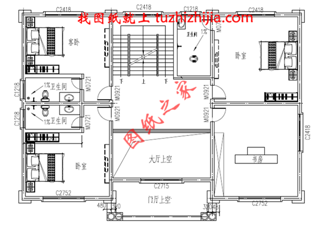 三層農(nóng)村自建房別墅設(shè)計圖紙，大廳中空，外觀高端大氣