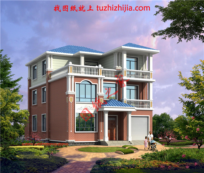 最新設計的三層農村別墅圖紙，帶車庫，帶露臺，占地150平米左右