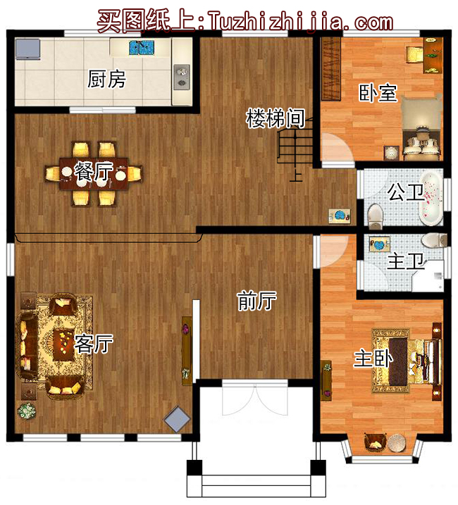 140平二層帶閣樓別墅設計方案圖,外觀圖片色彩明快