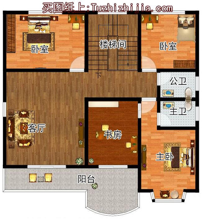 140平二層帶閣樓別墅設計方案圖,外觀圖片色彩明快