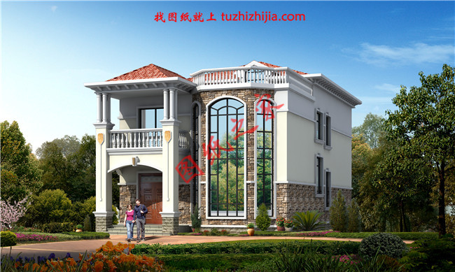 農(nóng)村二層小別墅自建房屋設(shè)計(jì)圖,客廳中空,占地150平米