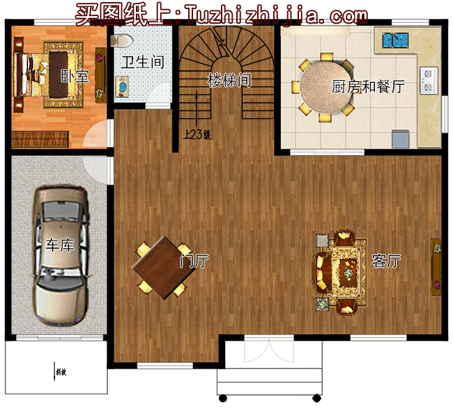 帶車庫農村二層樓房設計圖,外觀漂亮,精致