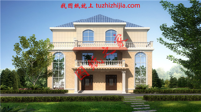 兄弟雙拼三層小別墅圖紙，占地210平米，單戶105平米，客廳中空