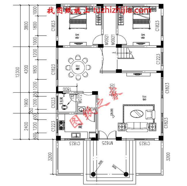 120平米簡單實用型農(nóng)村小別墅設(shè)計圖，二層屋頂為全露臺，小開間，長進深