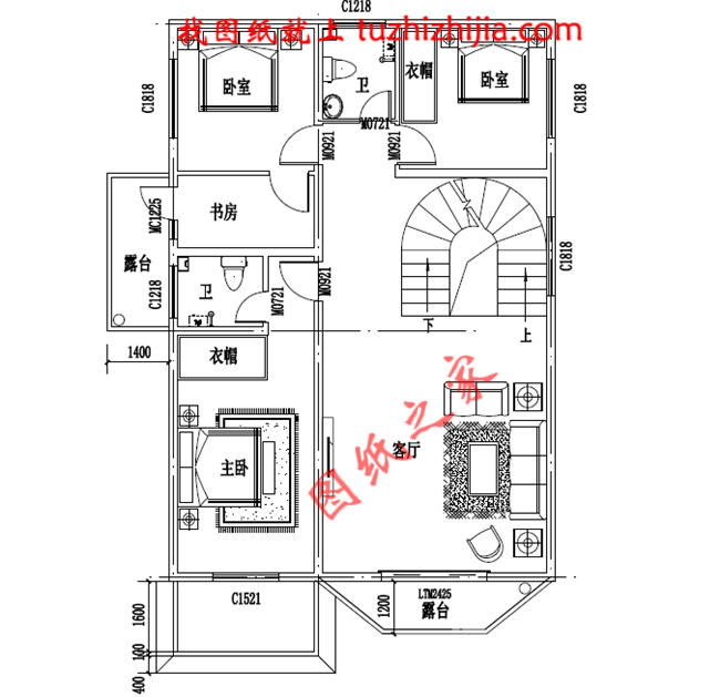 農(nóng)村四層樓房設(shè)計(jì)圖,復(fù)式結(jié)構(gòu)、客廳中空,外觀效果圖+全套圖紙