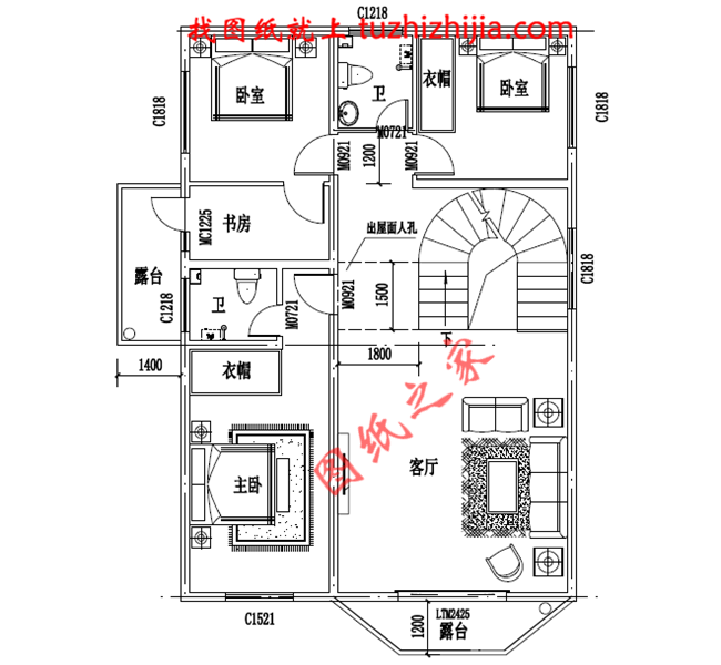農(nóng)村四層樓房設(shè)計(jì)圖,復(fù)式結(jié)構(gòu)、客廳中空,外觀效果圖+全套圖紙