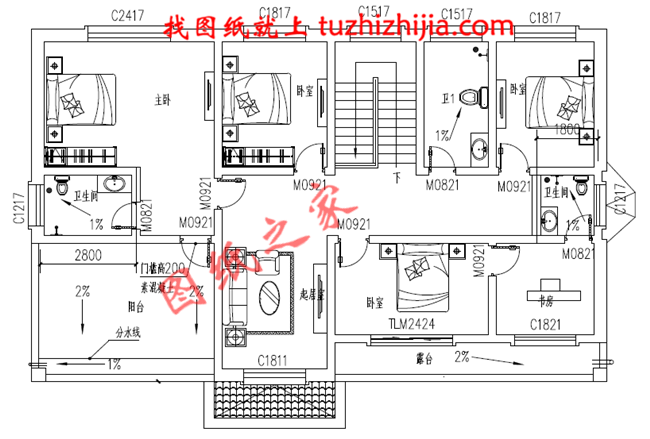 簡約大氣170平米二層別墅設計圖,戶型布局經典、實用,二樓空間利用率高,布局巧妙