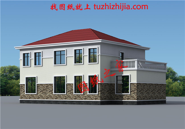 帶車庫，帶露臺二層農村小別墅設計圖，宅基地大小適中，外觀造型美