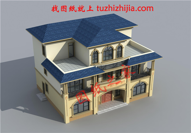 三層新農村別墅設計圖片及全套圖紙,外形對稱,帶露臺,這個戶型宅基地大小適中