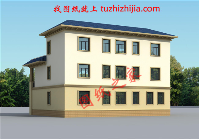 三層新農村別墅設計圖片及全套圖紙,外形對稱,帶露臺,這個戶型宅基地大小適中