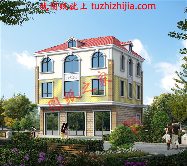 三層農村小別墅設計圖,一層帶商鋪,占地110平米,經濟實用