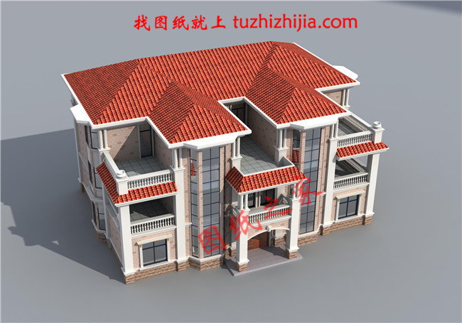 三層兄弟雙拼別墅設計圖，外觀大氣漂亮，顏色搭配協調，一層為公用客廳