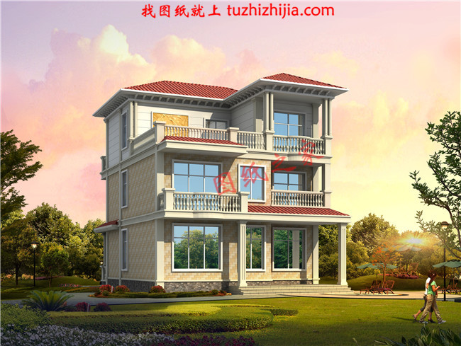 漂亮實用三層新農村小別墅設計圖紙，占地150平米，帶露臺，從哪個方向看都很好看