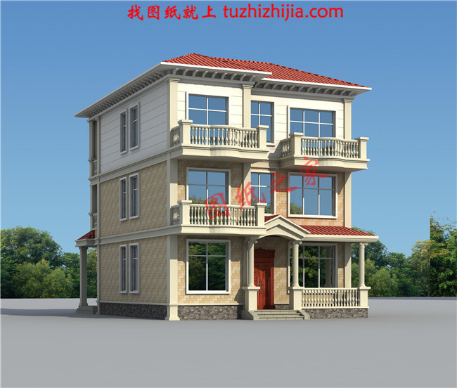 漂亮實用三層新農村小別墅設計圖紙，占地150平米，帶露臺，從哪個方向看都很好看