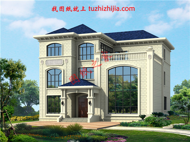 復式三層別墅設計圖片及全套圖紙，客廳中空，外觀為歐式建筑的風格，高端大氣