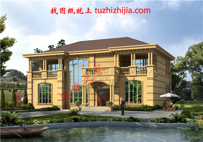 豪華二層別墅設計圖紙及別墅圖片，旋轉樓梯，內設佛堂，大大落地窗