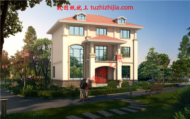 三層自建別墅設計圖紙，復式結構客廳中空極大的增加了客廳的開闊度