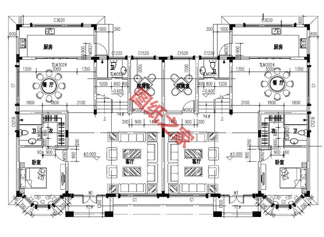 氣派的三層雙拼別墅圖，沒個百八十萬的不敢建