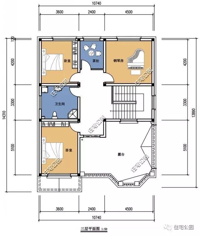房間多的三層自建樓房設計方案圖，大家庭建造