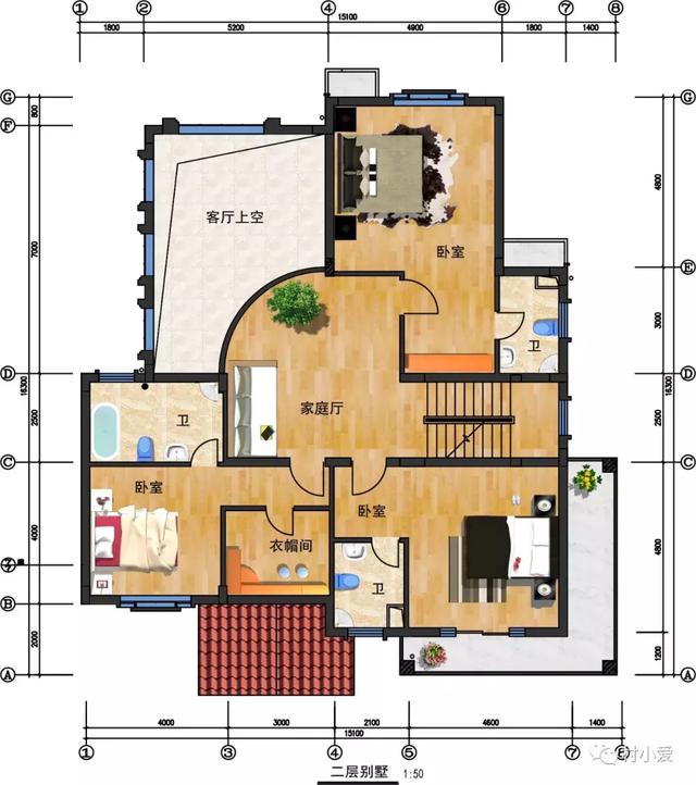 15x16m復(fù)式客廳三層房屋設(shè)計圖，大氣，美觀
