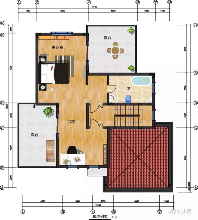 15x16m復(fù)式客廳三層房屋設(shè)計圖，大氣，美觀