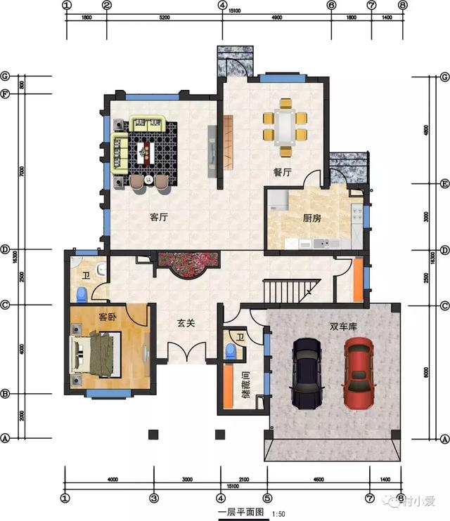 15x16m復(fù)式客廳三層房屋設(shè)計圖，大氣，美觀