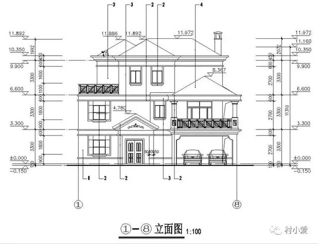 15x16m復(fù)式客廳三層房屋設(shè)計圖，大氣，美觀