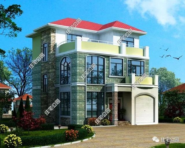 3款帶車庫的兩層半小別墅設計圖，造價30萬左右