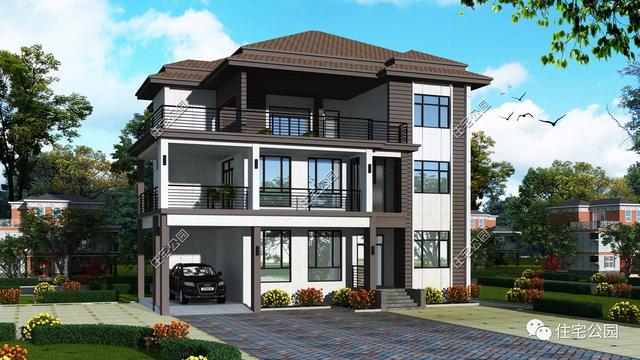 3款帶車庫的兩層半小別墅設計圖，造價30萬左右