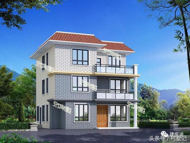 平頂帶挑空客廳三層別墅設計圖，110平宅基地首選