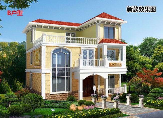 復式、旋轉樓梯三層別墅設計方案圖，戶型合理、實用