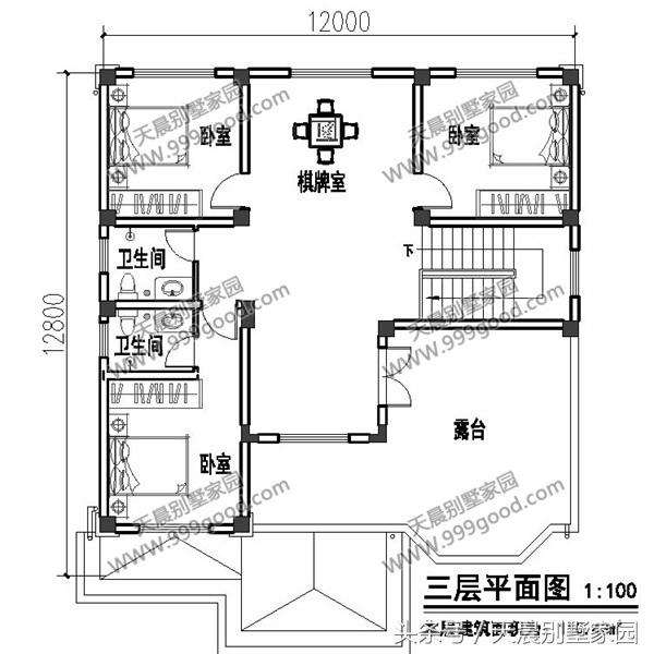 12X13米農村三層豪宅別墅方案圖，外觀真大氣
