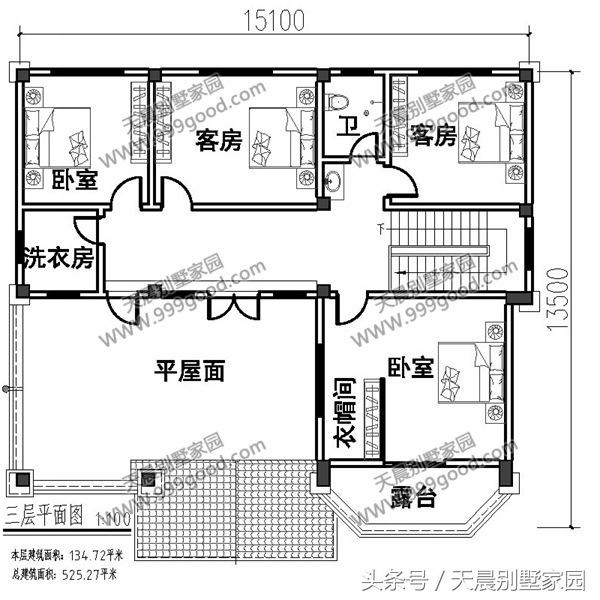 15*13米三層自建別墅方案圖，看起來高端、上檔次