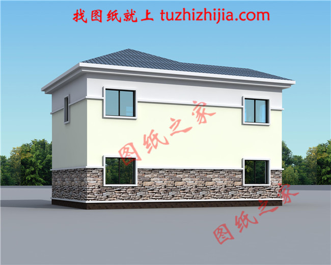 經典二層100平米左右新農村房屋設計圖紙及效果圖,客廳中空,造價20萬