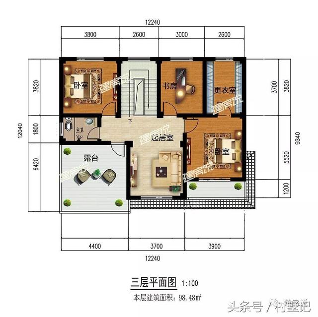 12x10米三層樓房設計圖，農村自建房就該有個別墅的樣子