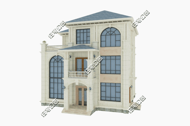 12X12米農村簡歐三層樓房設計圖，挑空客廳