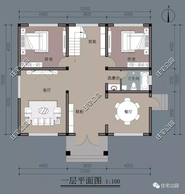 12X12米農村簡歐三層樓房設計圖，挑空客廳