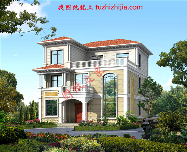 歐式大氣三層小別墅設計圖紙，外觀、造型大方，色彩明快