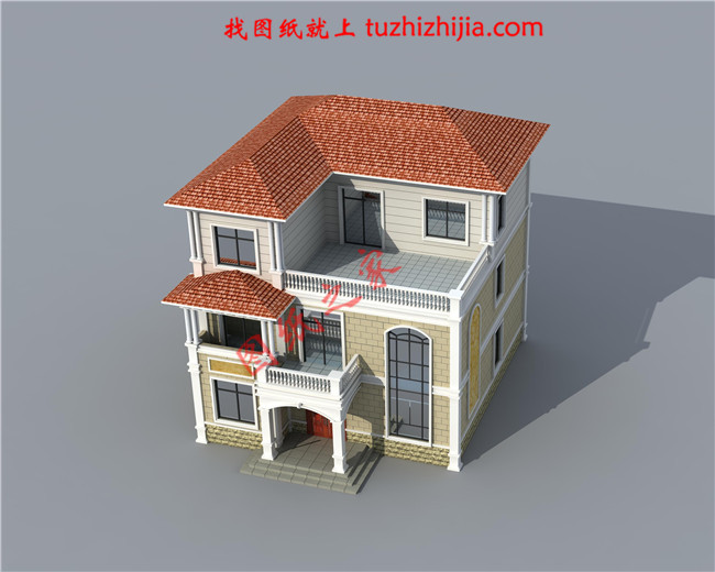 歐式大氣三層小別墅設計圖紙，外觀、造型大方，色彩明快