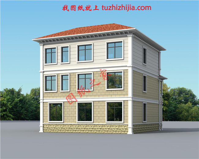 歐式大氣三層小別墅設計圖紙，外觀、造型大方，色彩明快