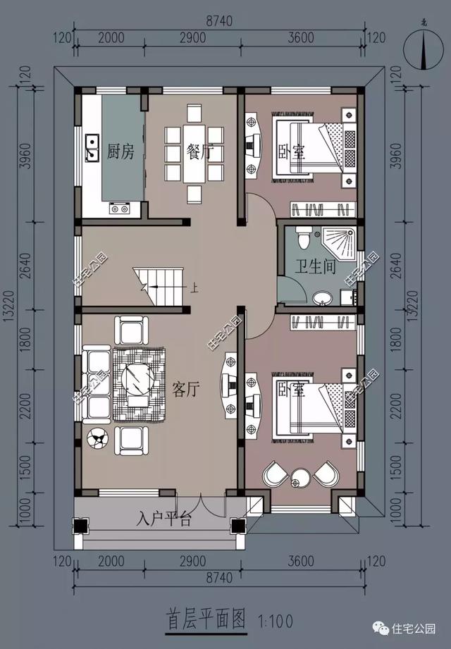 8米面寬自建農(nóng)村2層樓房設計圖，現(xiàn)代風格