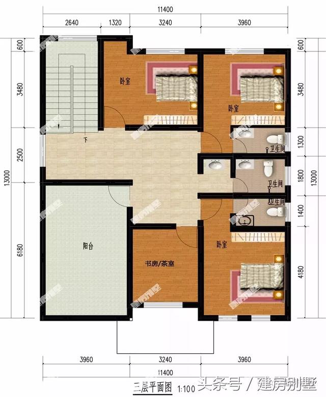 4款面寬為11米左右的三層別墅設計方案圖，都是全新設計