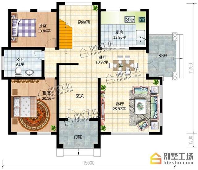 挑空客廳有檔次30萬自建農(nóng)村三層樓房設(shè)計(jì)圖