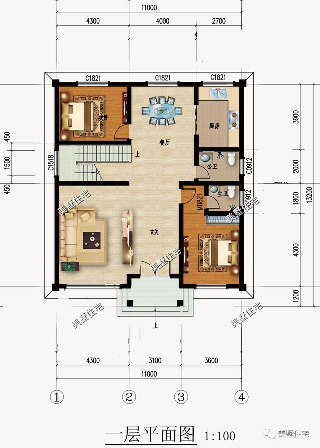 11X13米三層自建樓房設計圖，實用、大氣
