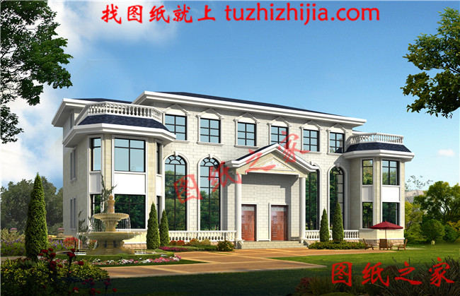 農村二層半雙拼別墅設計圖，客廳中空，帶大露臺