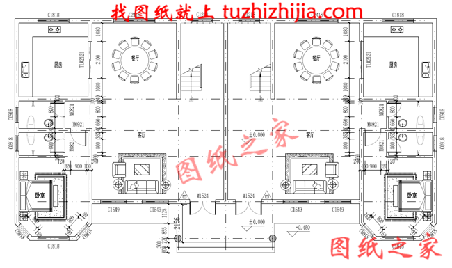 農村二層半雙拼別墅設計圖，客廳中空，帶大露臺