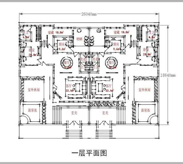中式兄弟倆雙拼別墅設計方案圖，經典中的經典